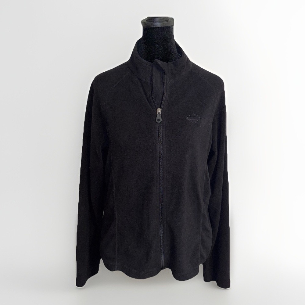 Harley Davidson Vintage Fleece Lightweight Jacket Size Large Black Logo